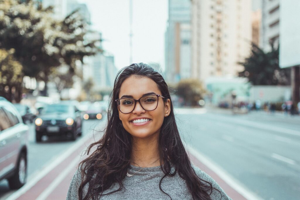 Woman wearing black eyeglasses